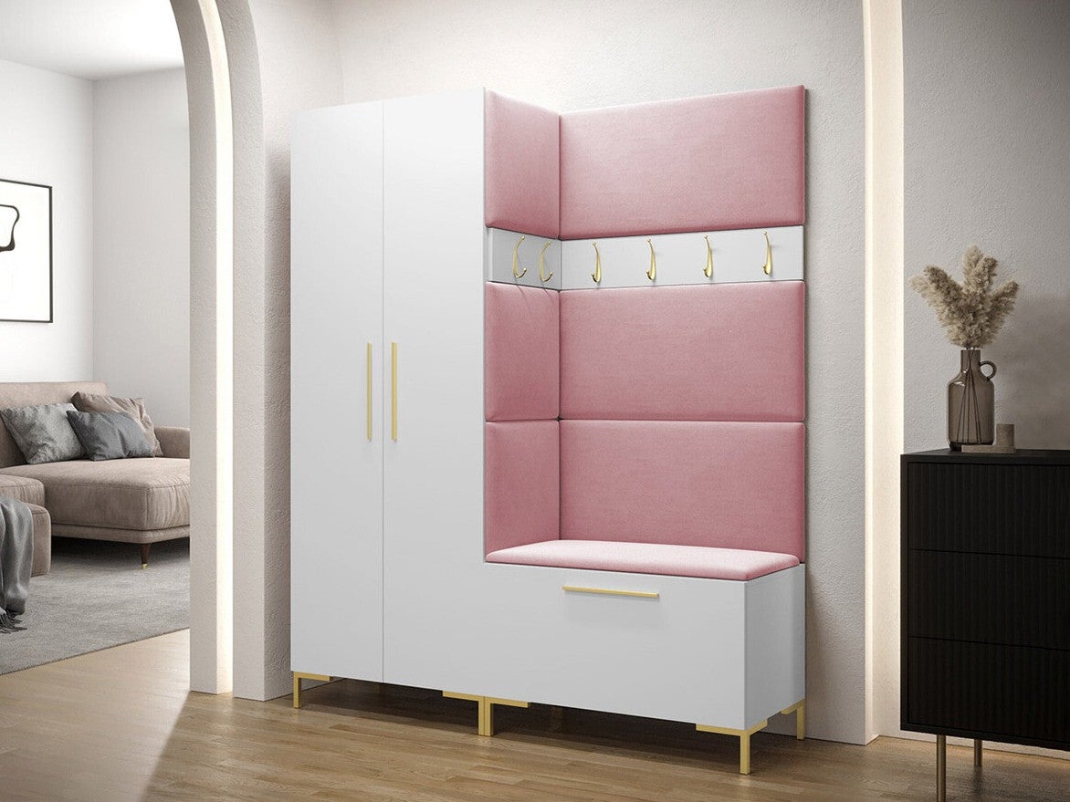 Conjunto para corredor Tivsoa 100, 196x158x44cm, Branco, Placa de aglomerado laminado, Tecido, Montado na parede, Colocado - 2