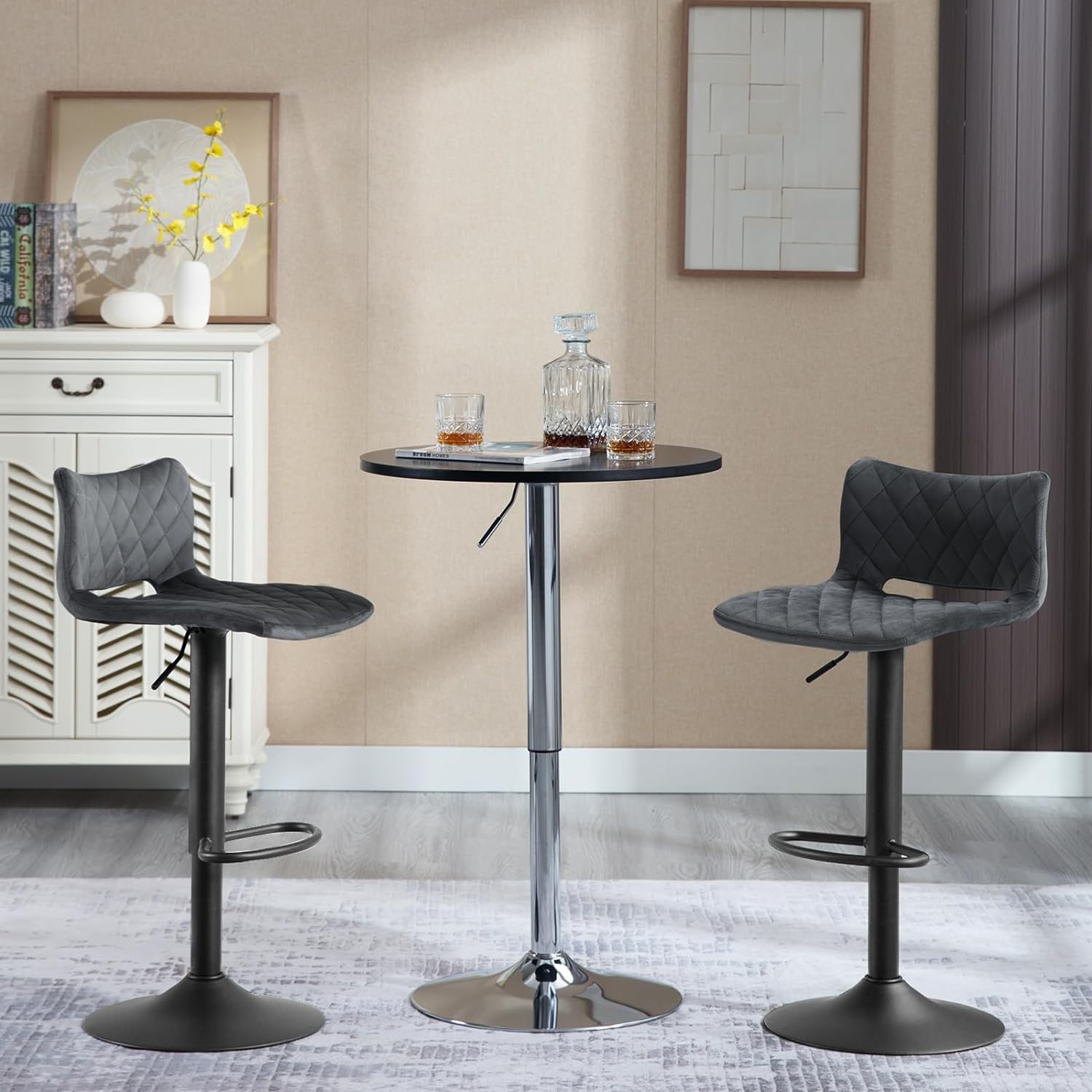 Lot de 2 Tabourets de Bar Pivotants, Réglable en Hauteur, Chaise de Salle à Manger en Velours, Gris foncé WOLTU - 2