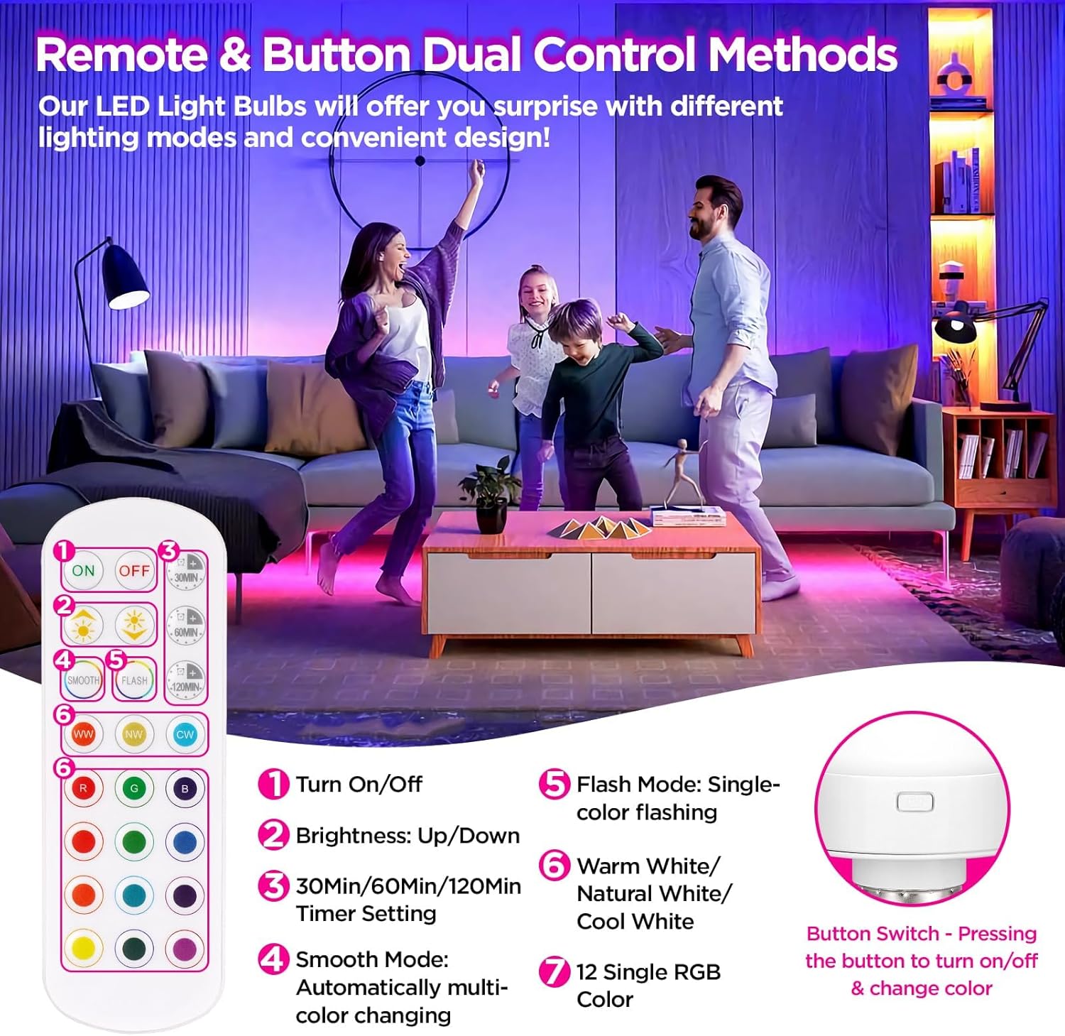 Ampoule rechargeable avec télécommande, douille E27, plusieurs couleurs à intensité variable, batterie incluse, convient à l'éclairage de secours, 50 - 8