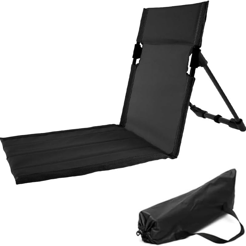 Krzesło składane, 39,5 x 38,5 x 41,5 cm, wykonane z czarnej rury aluminiowej z oparciem, idealne na pikniki na plaży lub trawniku, 1 sztuka