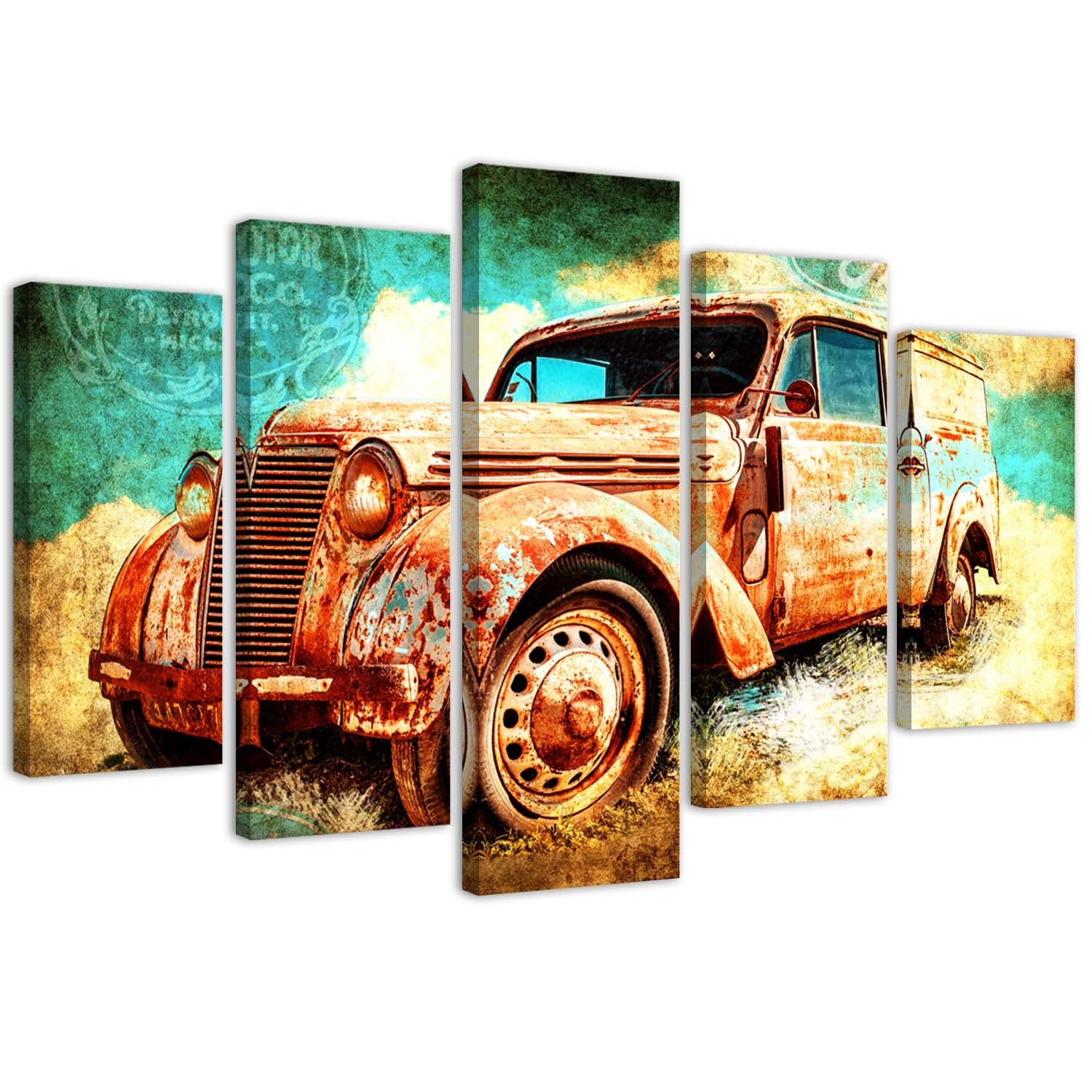 KUSTOM ART Set di 2 Quadretti Stile Vintage Serie Pin-up (Pompa di Benzina). Stampa su Legno 25x18 cm. Per Arredamento Macelleria Rosticceria Ristorante