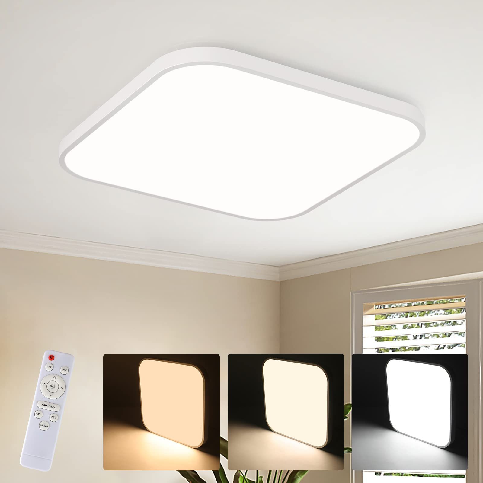 ZMH 27cm kwadratowa lampa sufitowa LED do salonu 15W 3000-6500K IP44 do przedpokoju