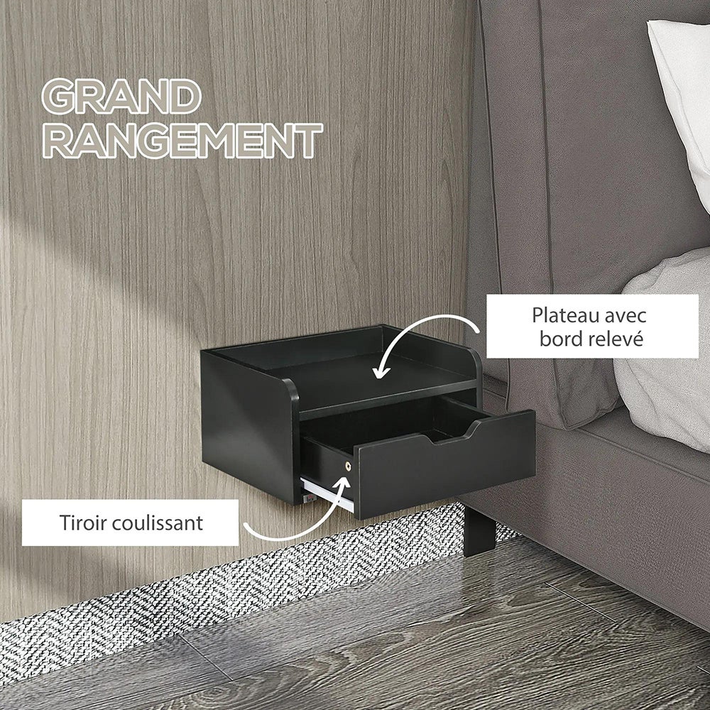 Lot 2 tables chevet murales suspendues, 40x30x19,5 cm, plateau bois - 7