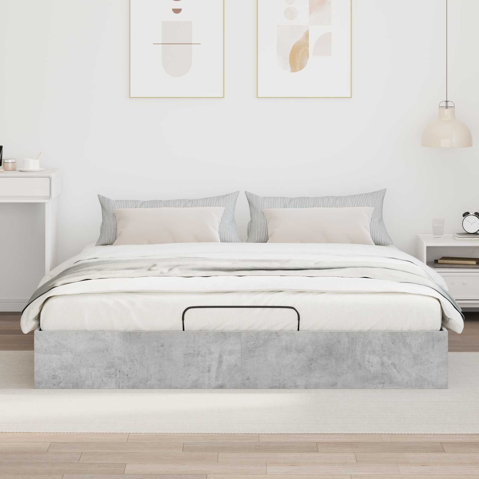 Lit ottoman béton 203 x 180 x 25 cm panneau de bois - 4