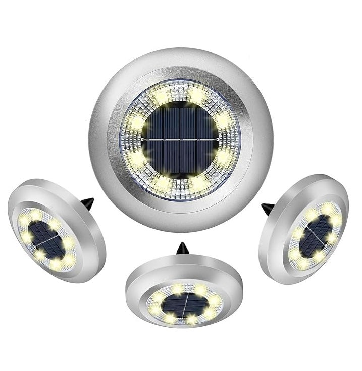 Zewnętrzne ciepłe oświetlenie kanałowe 4 sztuki 8LED, podziemne światło dysku słonecznego
