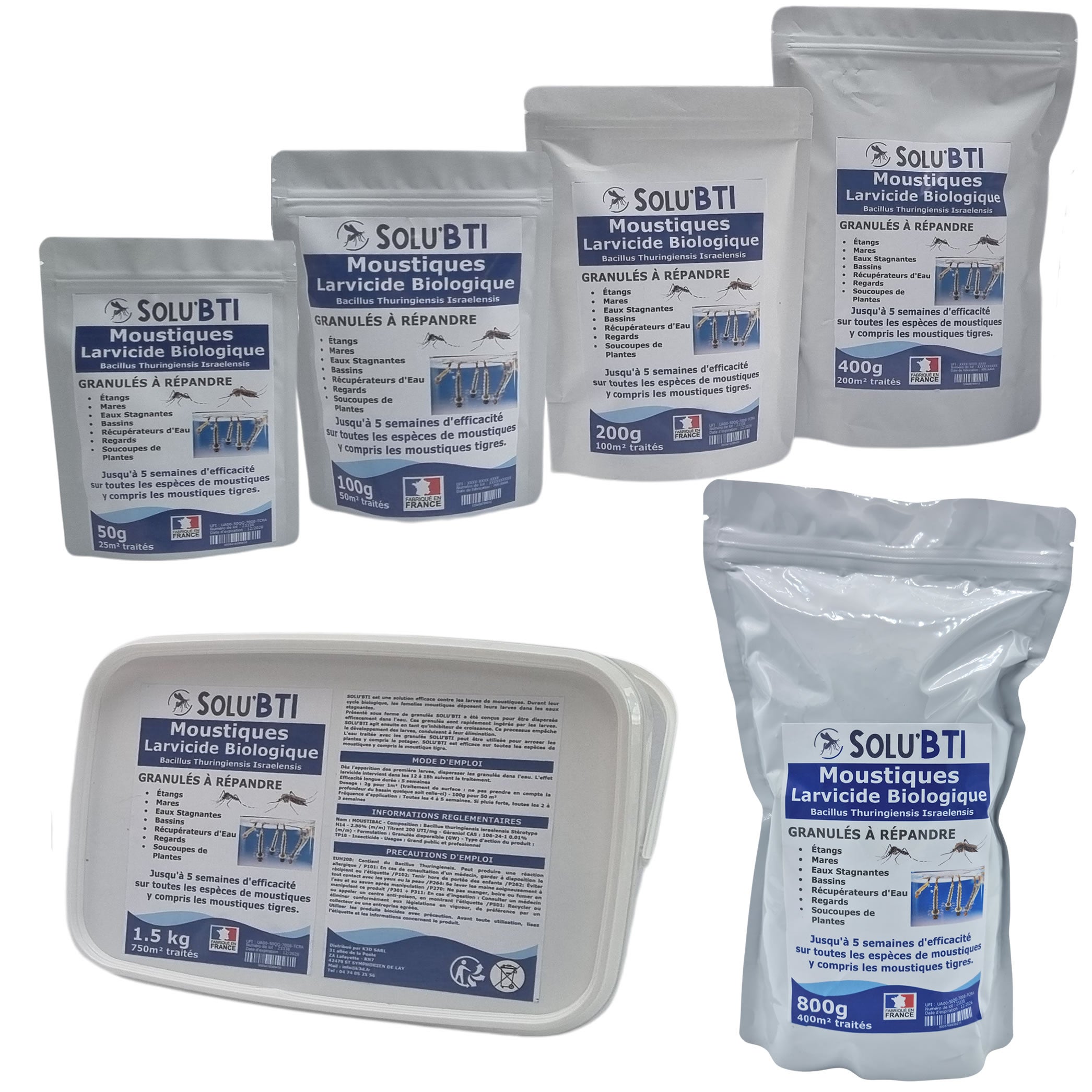 SOLU'BTI - Moustiques - 1,5 kg de Larvicide Biologique - BTI - Bacillus Thuringiensis - 5