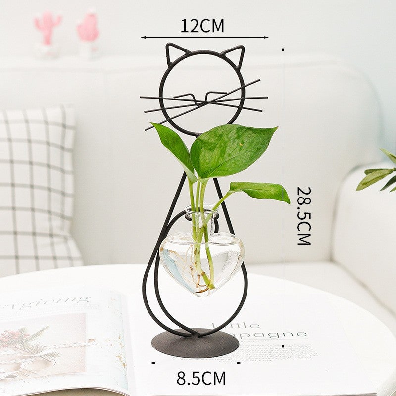 Vaso in vetro a forma di cuore, vaso per propagazione idroponica con gatto, supporto per piante in metallo per interni, portafiori da tavolo | Leroy Merlin