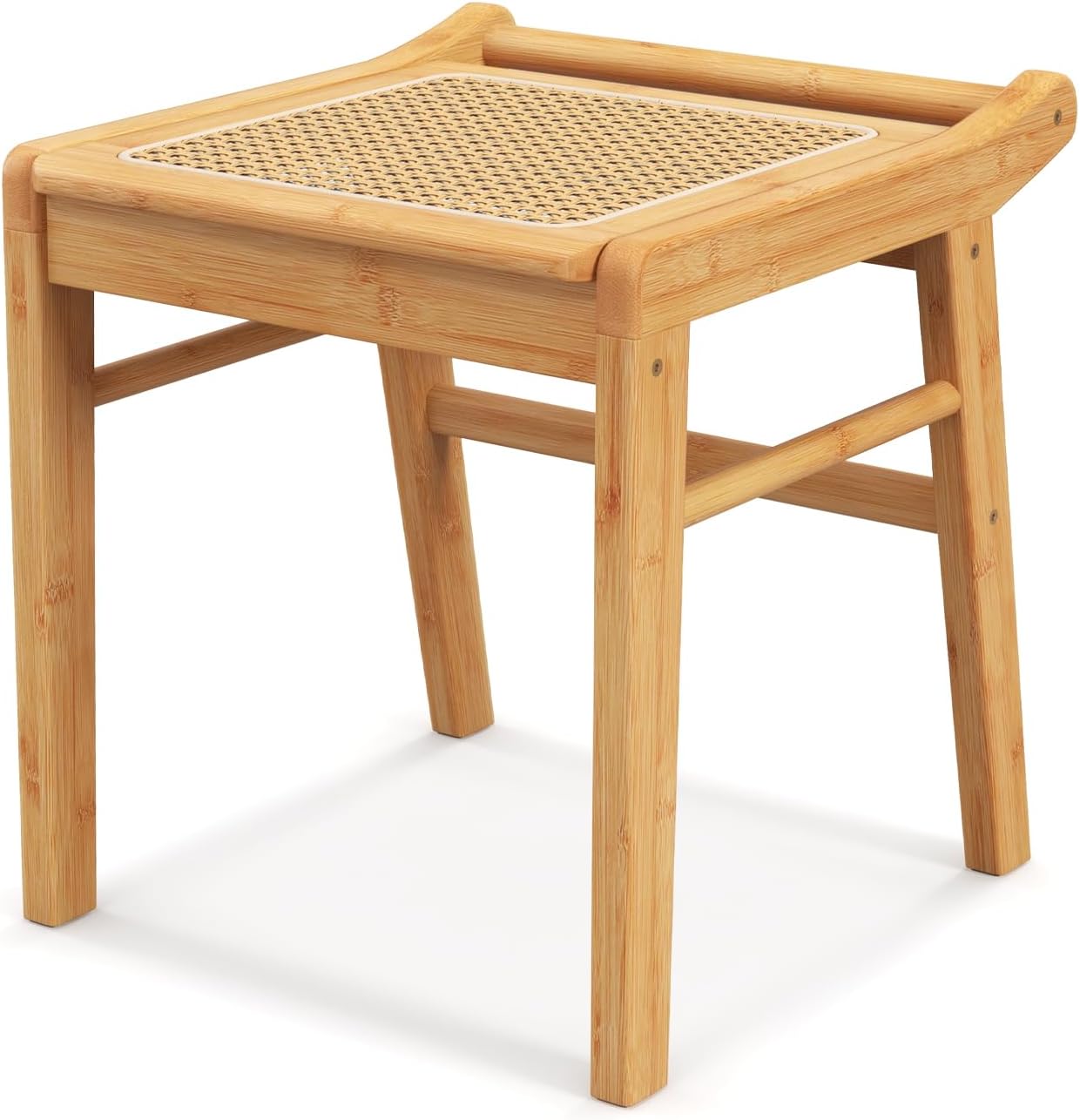 Taboret do siedzenia, taboret do makijażu z bambusa, taboret na toaletkę, mały taboret kosmetyczny z powierzchnią rattanową do garderoby, salonu
