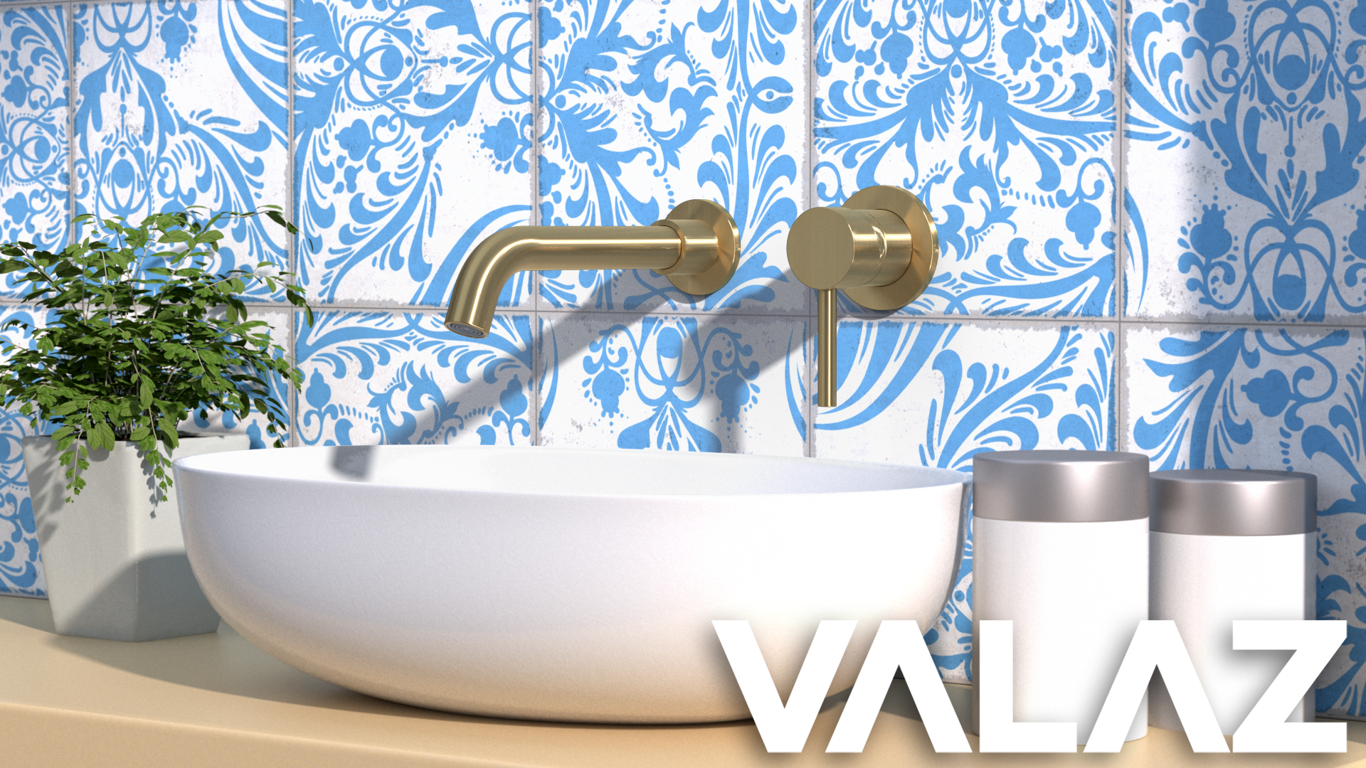 Valaz Robinet de lavabo rond monocommande encastrable en or brossé avec bec de 26 cm - Série Guadiana - 7