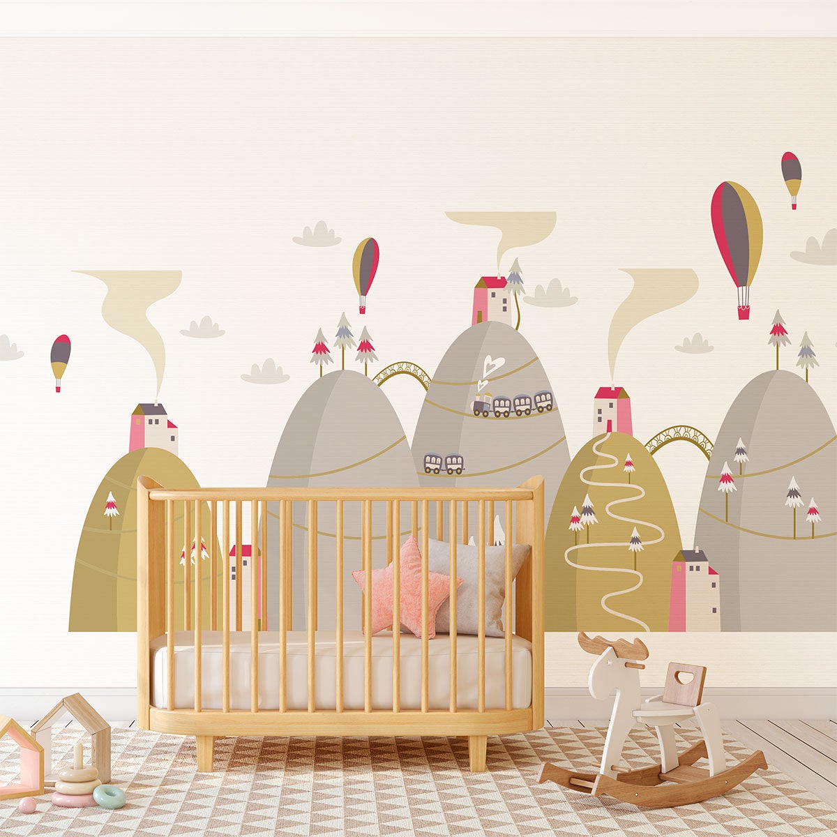 Adesivo di montagna scandinavo mongolfiere in spettacolo - Sticker adesivo - adesivi murali - 100x150cm - 5