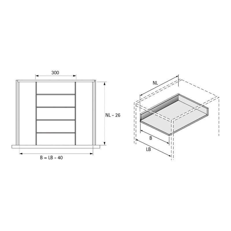 Range couverts orgatray 630 - Décor : Blanc - Pour tiroir de profondeur : 550 mm - Profondeur : 523 mm - HETTICH - 4