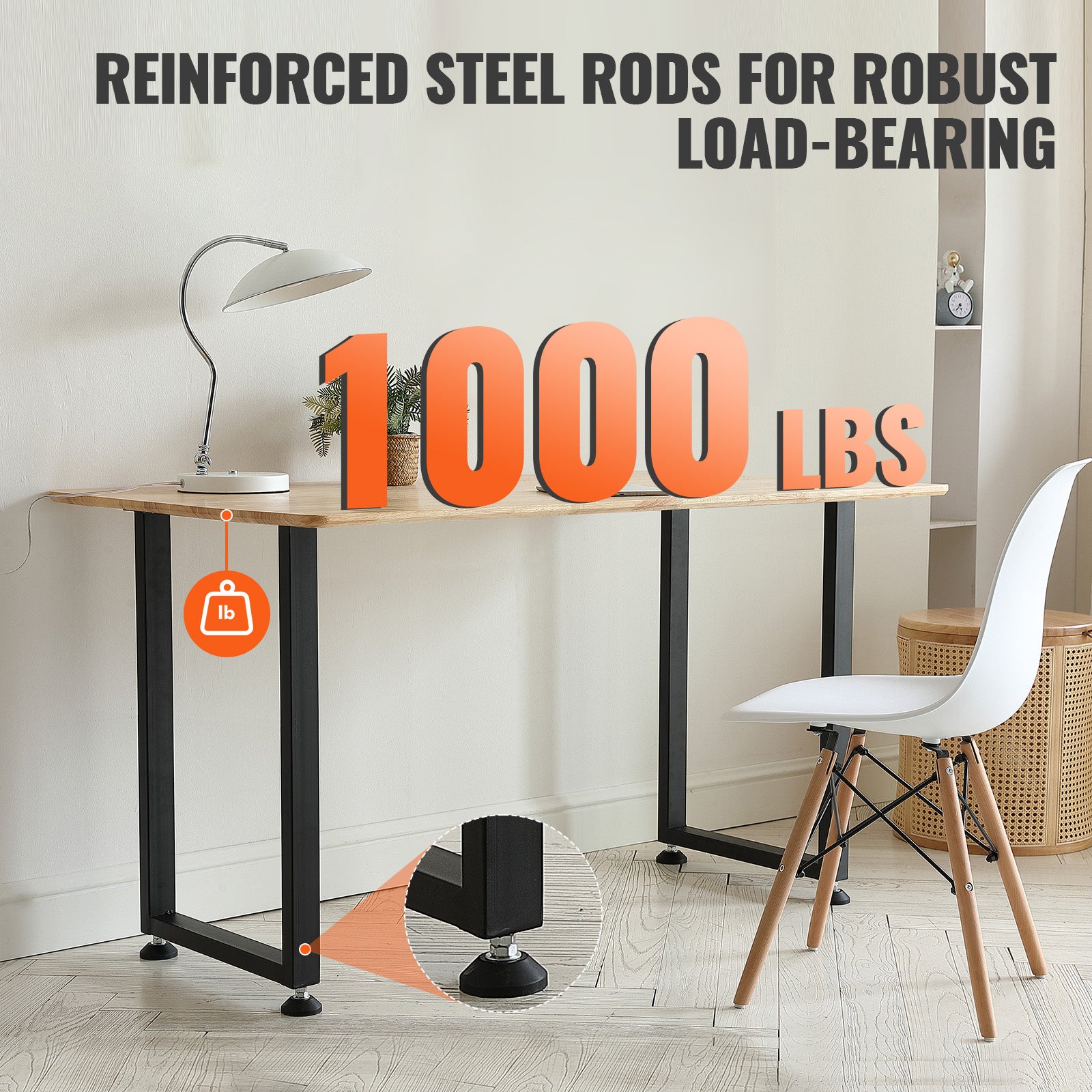 Pieds de Meuble Carrés SucceBuy Réglables 71 cm, Lot de 2 Pieds en Acier Noir, Support jusqu’à 454 kg, pour Table, Bureau ou Console - 5