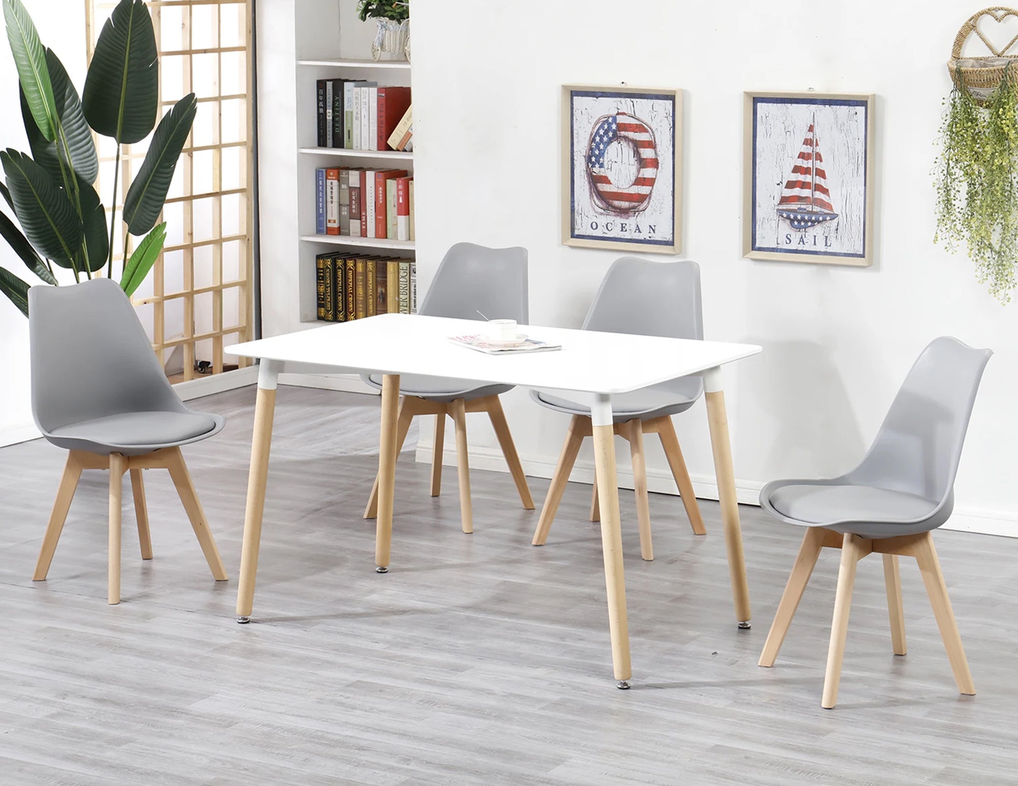 Set 4 Sedie Sala Da Pranzo Ufficio Con Gambe In Legno Di Faggio Schienale Ergonomico- Grigio - 2