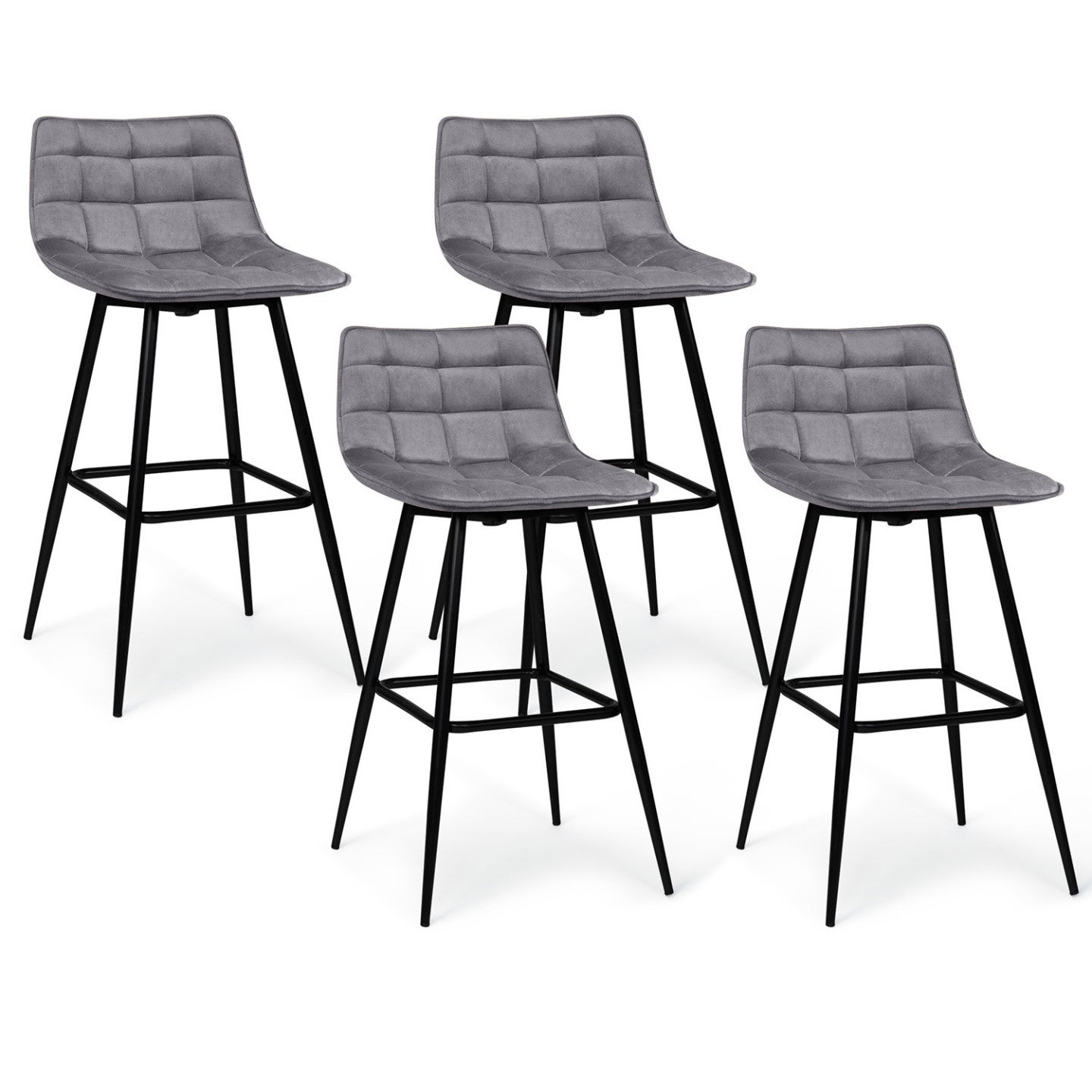 Lot de 4 tabourets de bar MADY en velours gris clair - 2