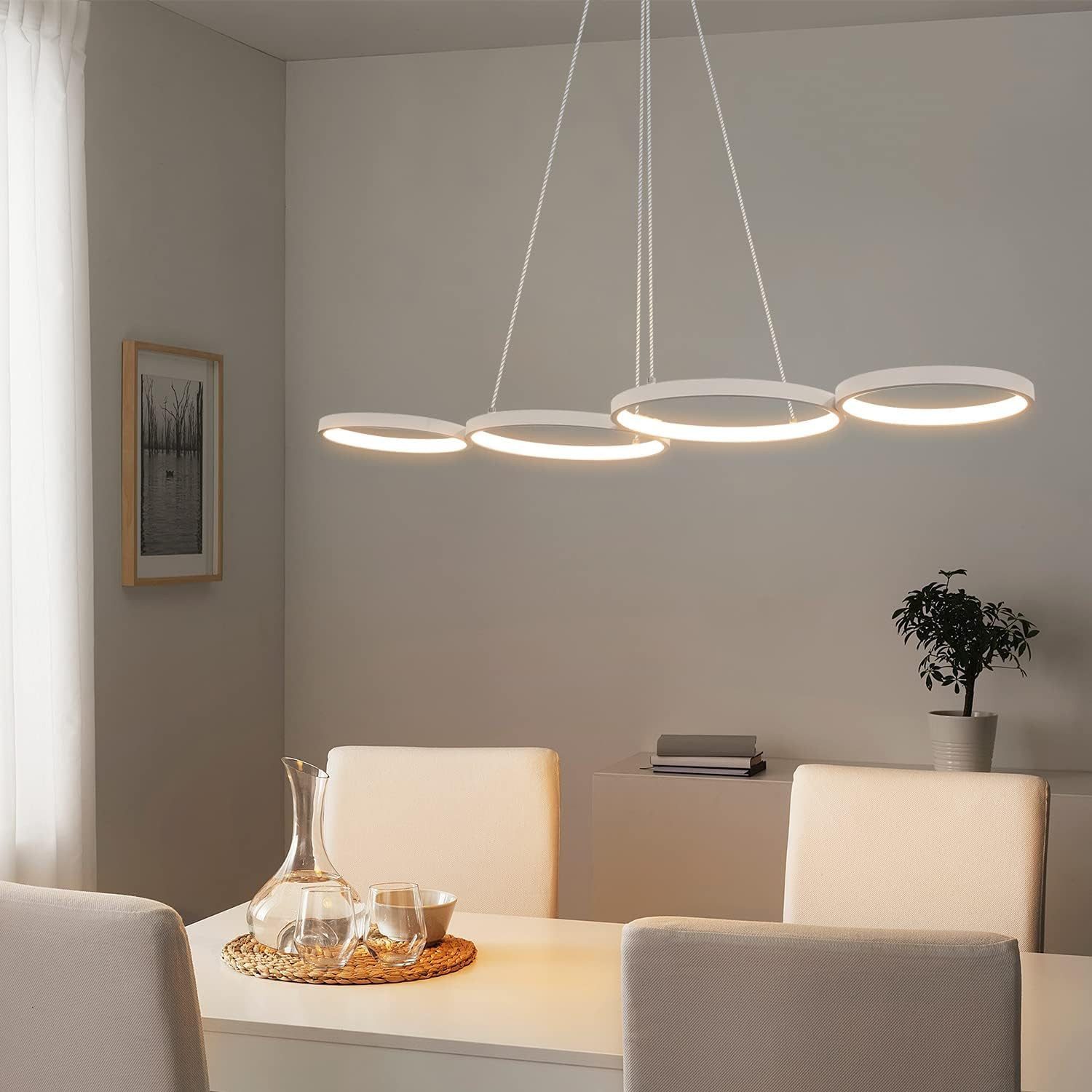 NETTLIFE Suspension LED Blanc Moderne Diam.88cm Lampe de salle à manger 4 Anneaux Design Métal Dimmable avec Télécommande pour Salon Chambre - 8