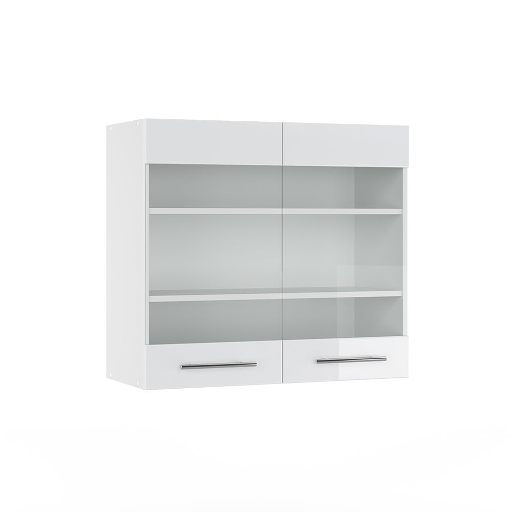 Vicco Szklana szafka kuchenna Fame-Line, Biały wysoki połysk, 80 cm