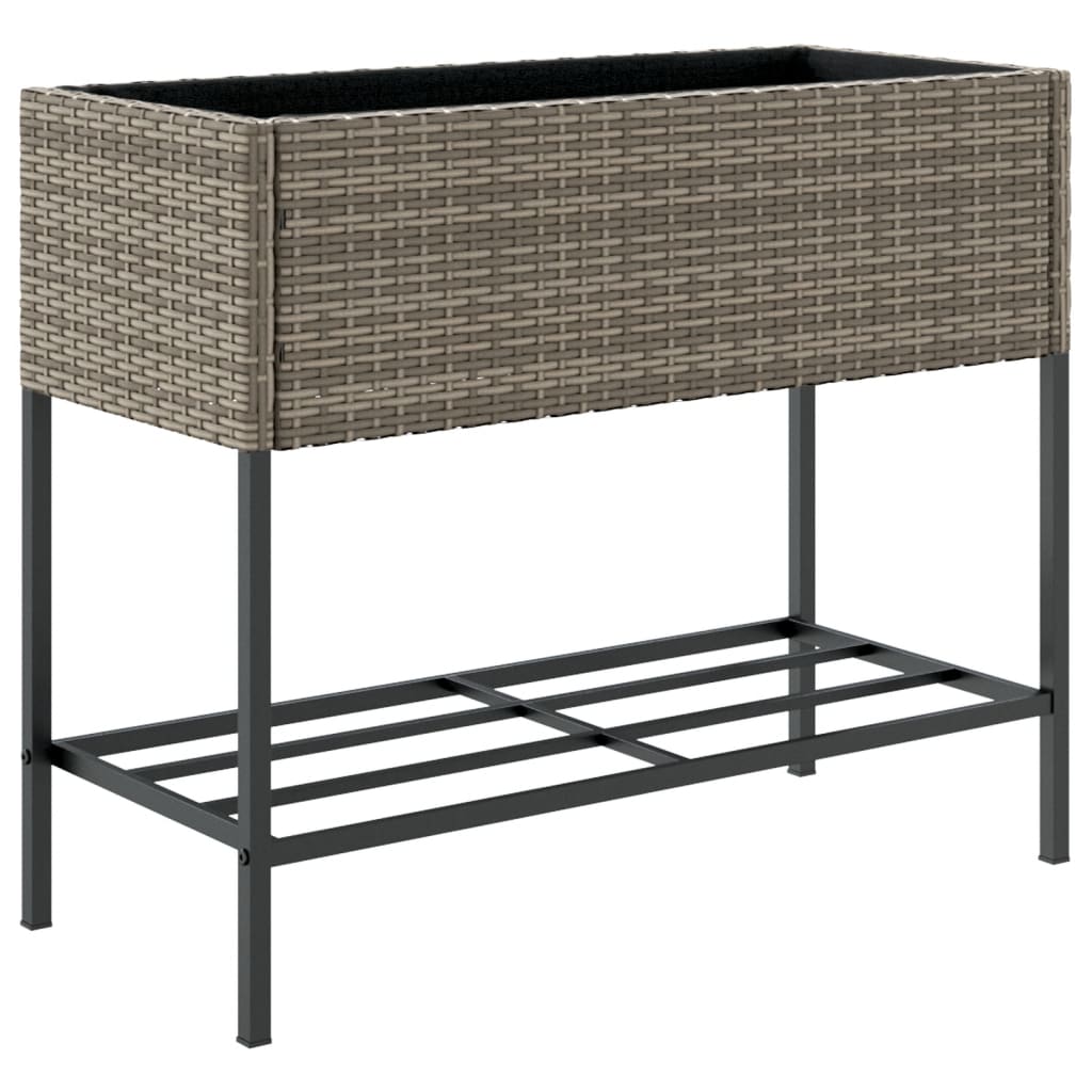Jardinière bac lit surélevé plantes fleurs terrasse jardin avec étagère résine tressée gris 02_0038414 - 4