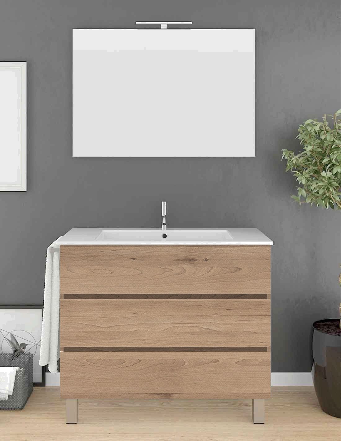 Meuble de salle de bain Imperia 3 tiroirs avec lavabo et miroir – Sable ...