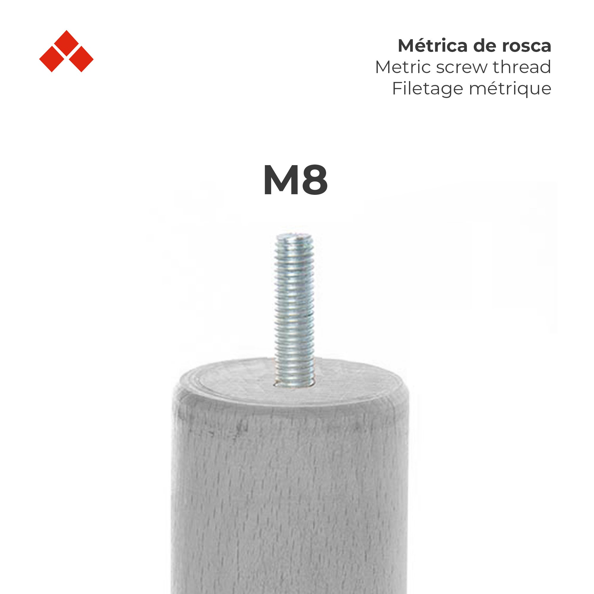 Pé para móveis | Estilo funcional | Fabricado em faia | Acabamento em faia crua | Medidas 47*47*330mm | Altura: 33cm | Fácil instalação aparafusada - 3