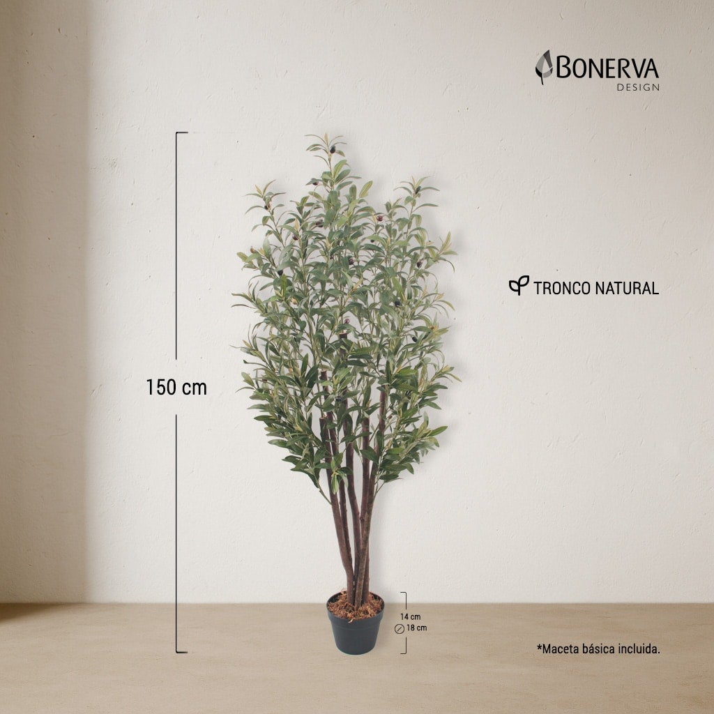 Olivo artificial Nature 150 cm con tronco natural Bonerva | Planta artificial de alta calidad para interior | Sin mantenimiento - 7