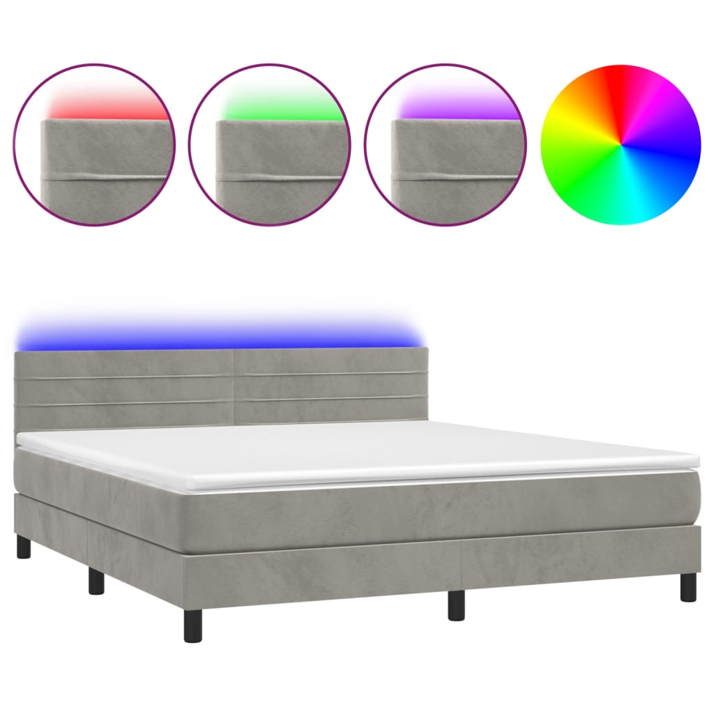 Lit boxspring avec matelas et lumière LED velours gris 180x200 cm ...