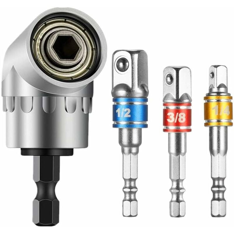 1 szt. wiertła kątowego prostego i 3 szt. adaptera nasadki 1/2"3/8"1/4" Zestaw kątowy do wkrętarki 105 stopni Magnetyczny szybkozłączka do wiertarki