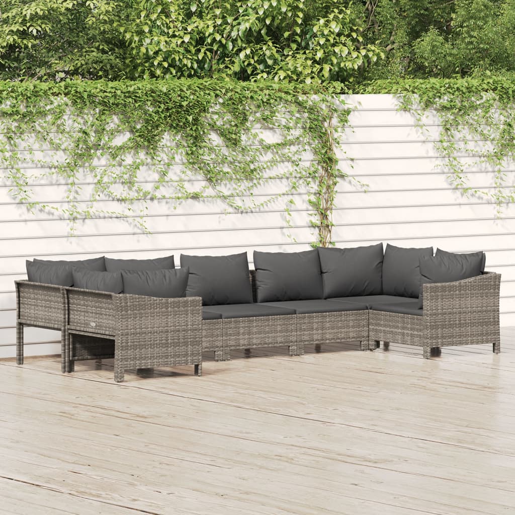 Salon bas de jardin en Rattan synthétique Gris 7 personnes | Leroy Merlin