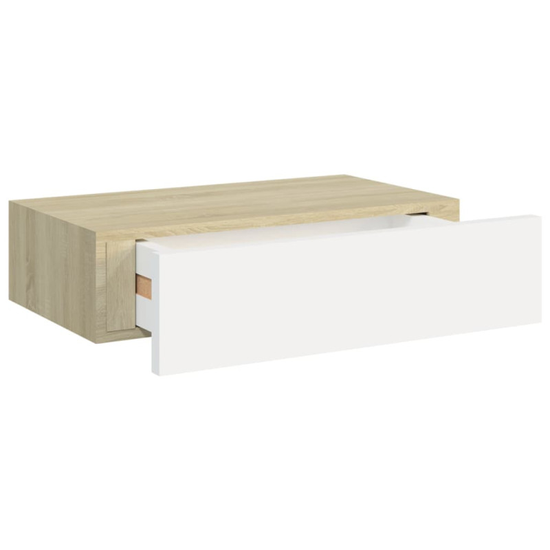 Étagère à tiroir murale chêne et blanc 40x23,5x10 cm MDF - 6