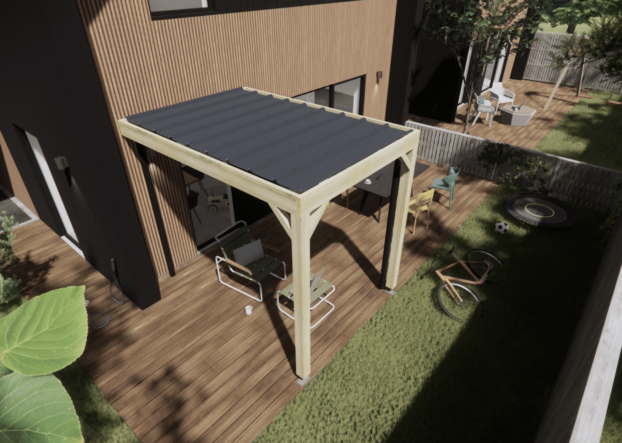 Carport bois • 2m x 3m • adossée • sens profondeur • livraison comprise - 4