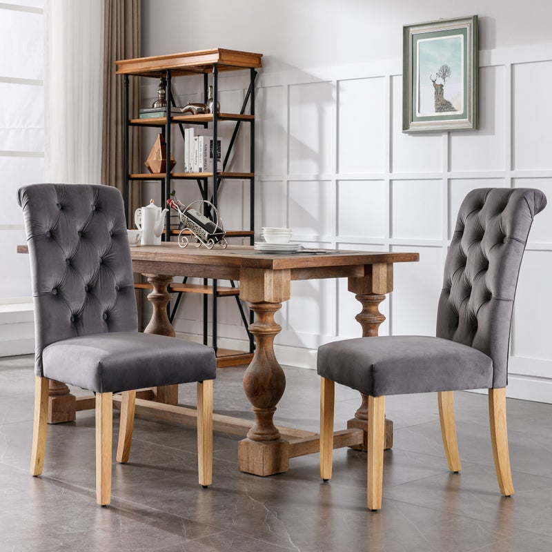Zestaw 2 krzeseł do jadalni bez podłokietników - 45 x 63 x 100 cm - Aksamitne z nogami dębowymi - Szare