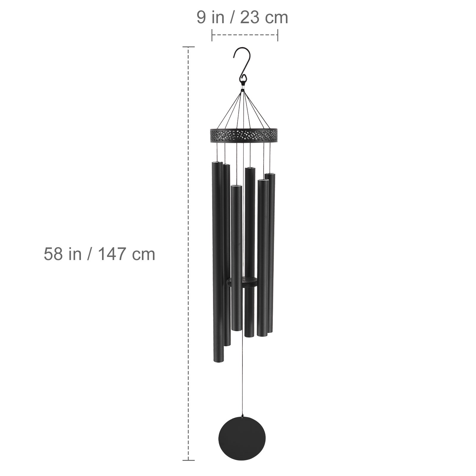 Carillons éoliens extérieur SucceBuy 1473 mm,6 tubes,ton profond,grand mémorial,décoration extérieure,noir - 2
