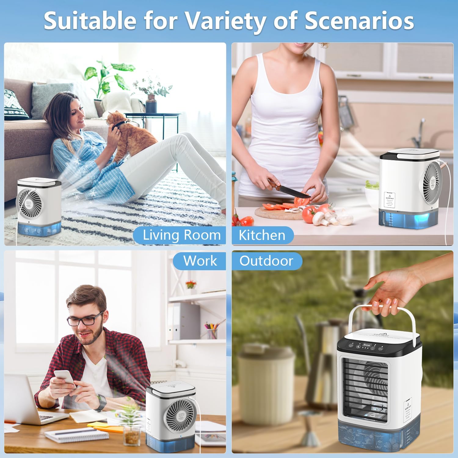 Climatiseur portable, mini refroidisseur d'air, réservoir d'eau de 900 ml avec glacière, ventilateur humidificateur 4 en 1, 3 vitesses de vent - 5