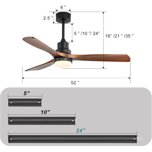 Ventilateur plafond 132 cm LED dimmable, 3 pales bois, moteur DC silencieux réversible, télécommande 6 vitesses - 4