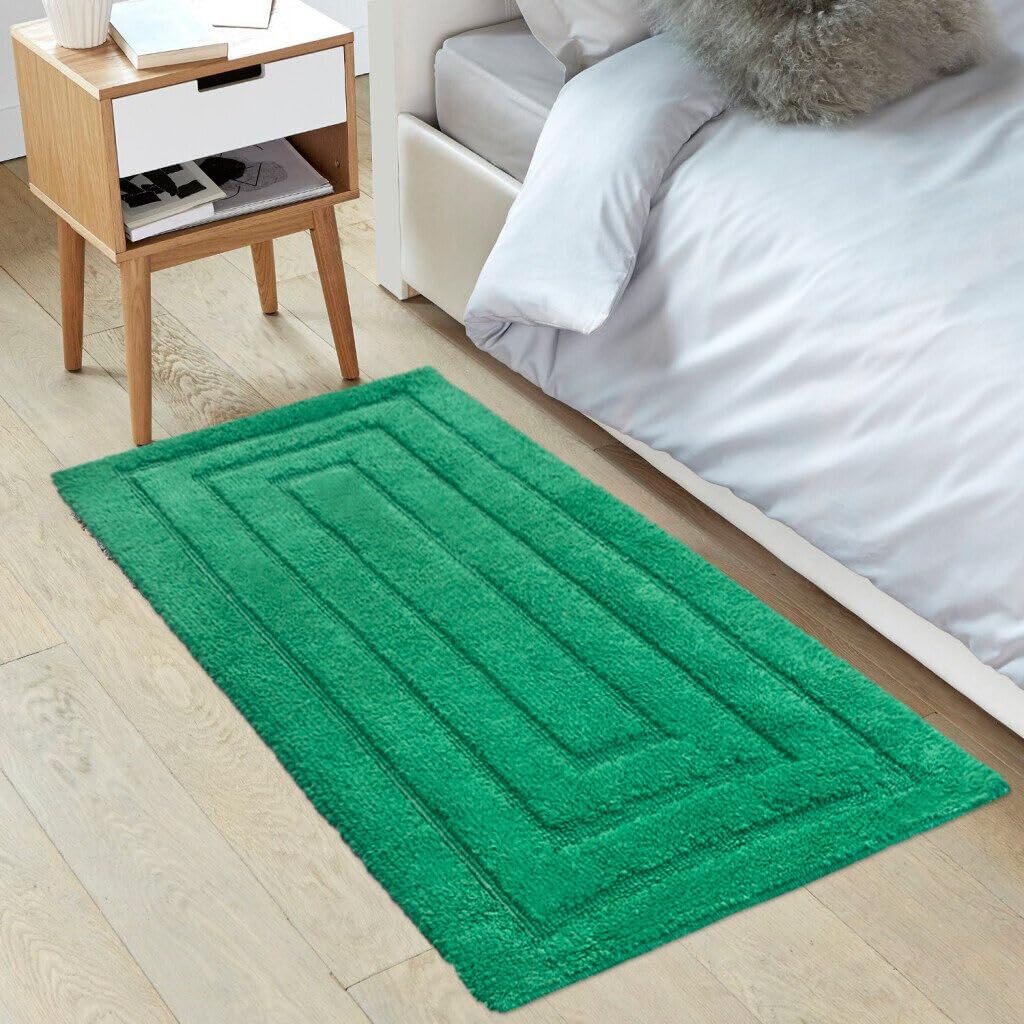 Tapete De Banho Em Algodão Puro 50x110 cm Elegante Luxuoso Macio Tapete De Cabeceira Antiderrapante Verde - 4