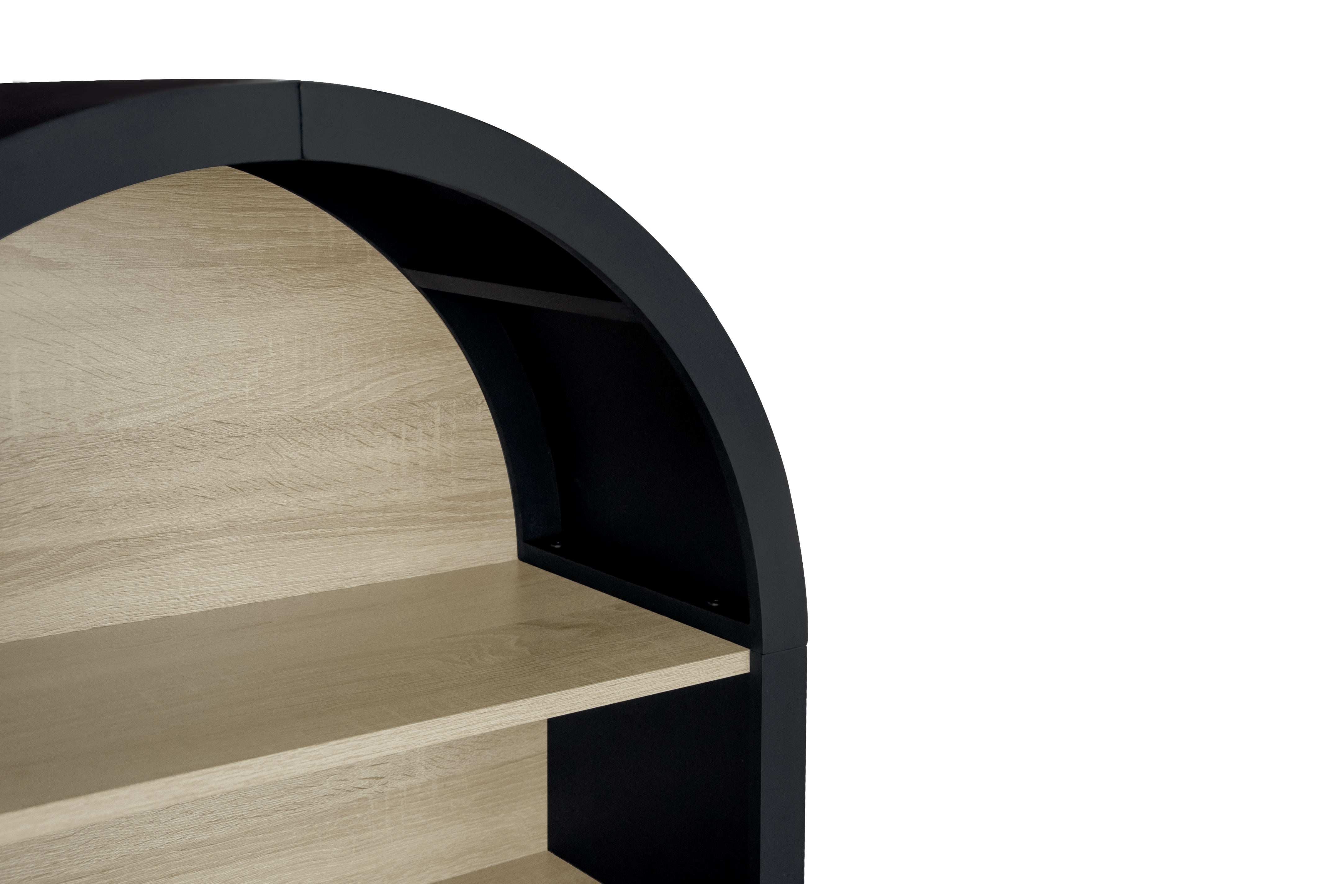 Bibliothèque arquée avec 4 compartiments de rangement, 70,5 x 30 x 116 cm, panneaux de particules, noir - 6