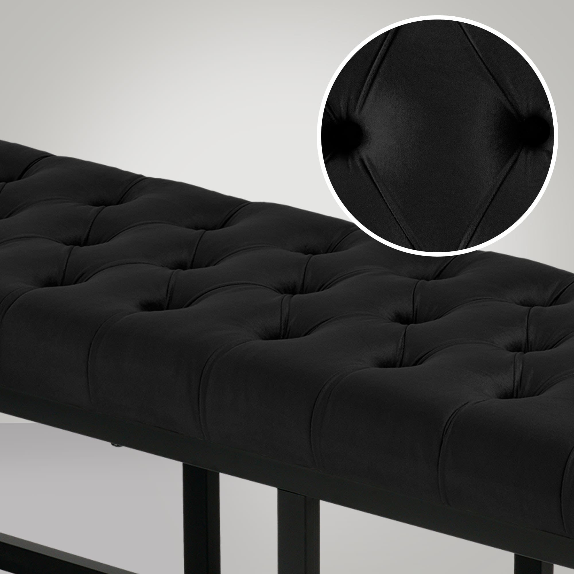 CLP Banquette Polson Velours Chesterfield - Bout De Lit 120 Cm, Cadre Métal Noir - Bleu