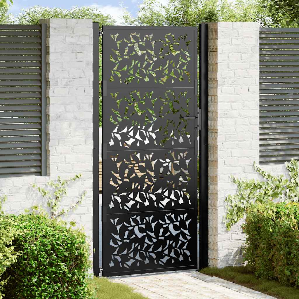 Vidaxl Puerta De Jardín 100X200 Cm Diseño De Hojas De Acero Negra , Leroy Merlin