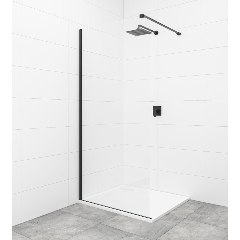 Swiss Aqua Technologies Walk-in 90x200cm Paroi en verre Crystal Glass® 8 mm anticalcaire, avec bras et profilés noir mat (SATBWI90PRC) - 3