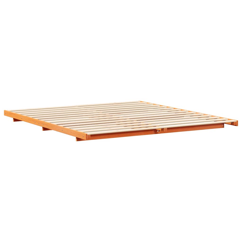 Cadre de lit brun ciré en pin massif, 200 × 220 cm - 4