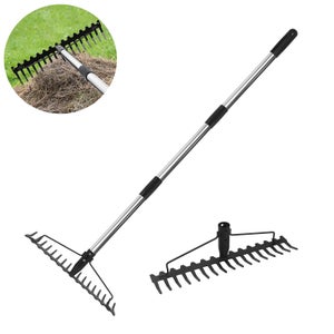 Rastrello Da Giardino 2 In 1 – Rimuovi Paglia E Sarchiatore Con Manico Regolabile (106-178 Cm), 19 Denti In Acciaio, Attrezzo Resistente