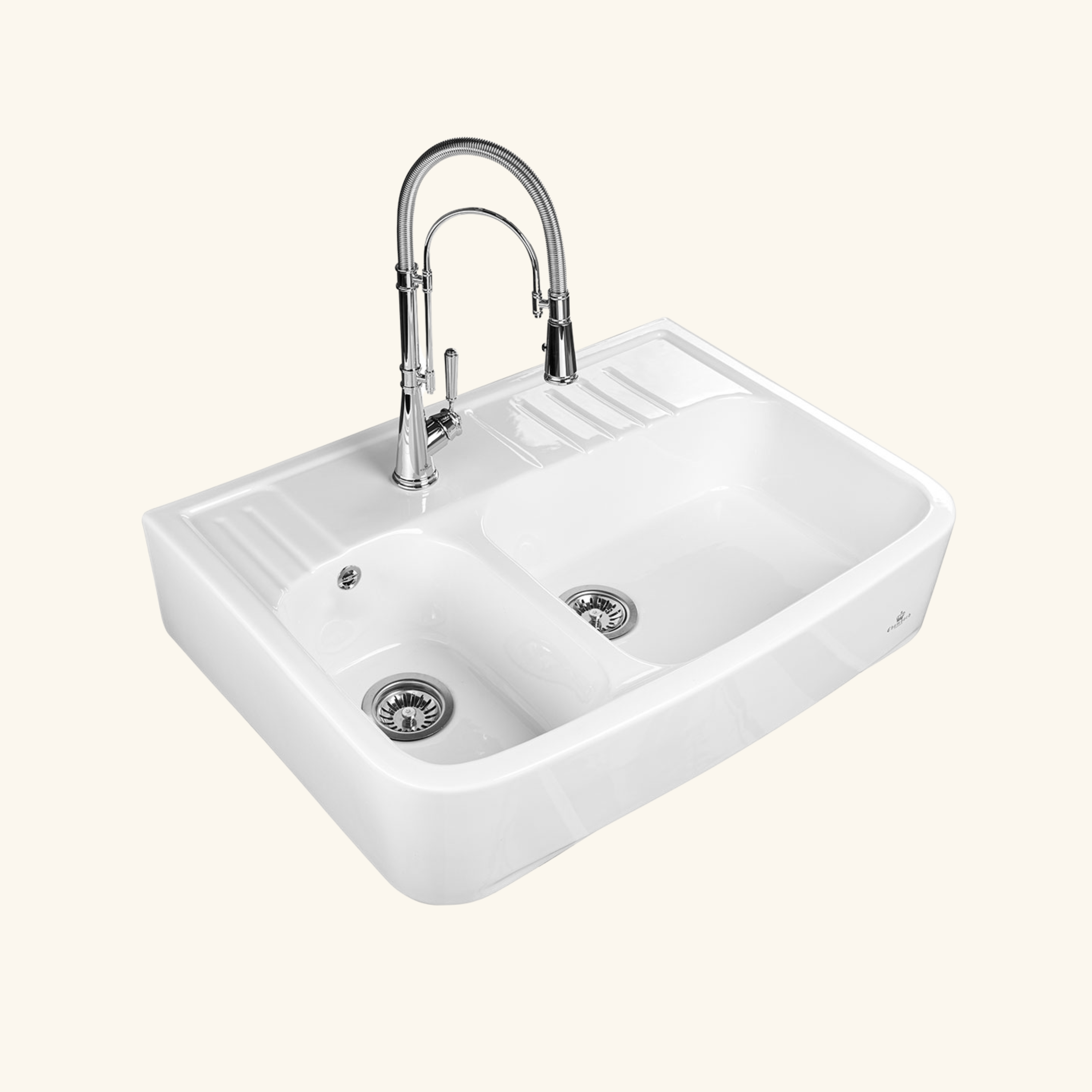 Evier Timbre D'office VILLEROY ET BOCH Tradition 2 Bacs 89,5 X 63 C Ramique Vidage Manuel Blanc