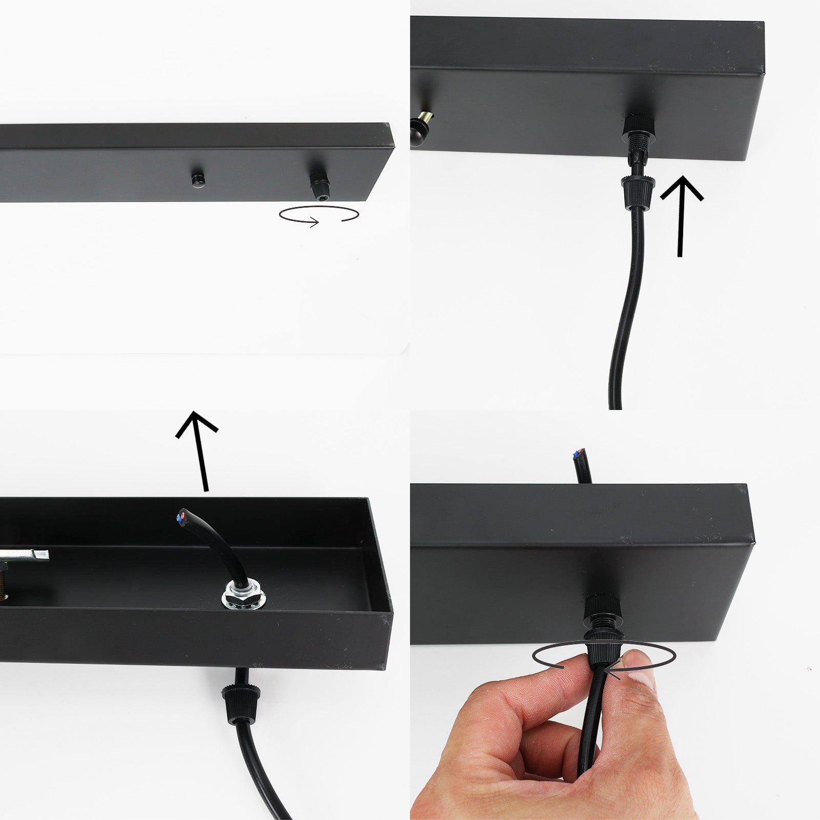 Plaque de plafond suspendue pour lampe, rosace ou réglette universelle en métal noir 70 cm pour 2 ou 3 lampes - 5