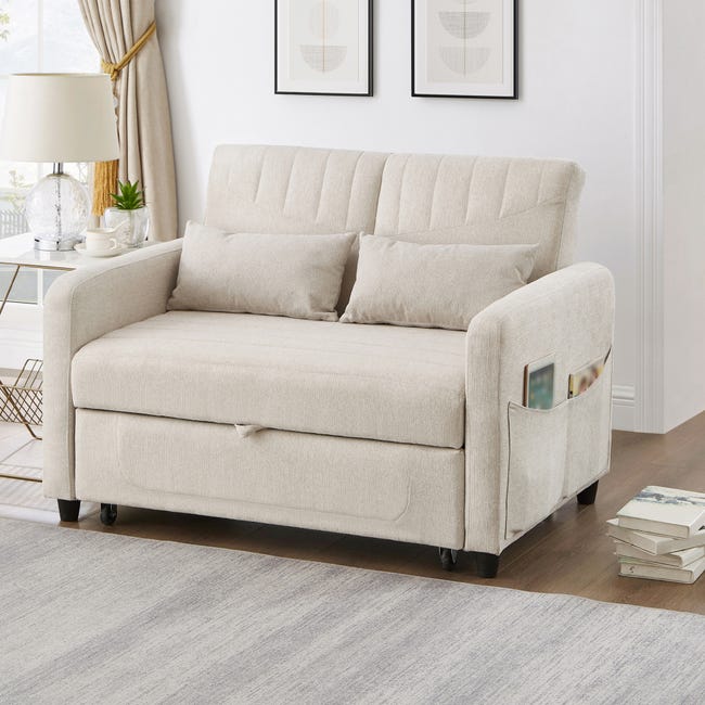 Canapé convertible 2 places style moderne dossier réglable 3 positions design extensible tissu coton lin respirant bleu vert antique Canapé convertible 2 places style moderne dossier réglable 3 positions design extensible tissu coton lin respirant bleu vert antique