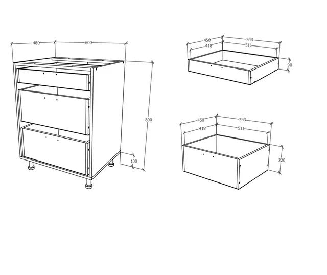 Meuble bas haaus Karo, 3 tiroirs, Blanc, 60 x 50 x 80 cm - 3