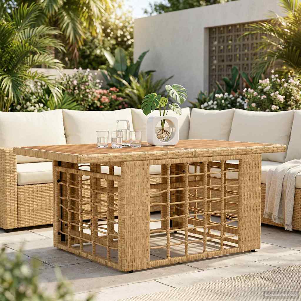 Mesa de jardín elevable natural, 100 × 55 × 37 cm