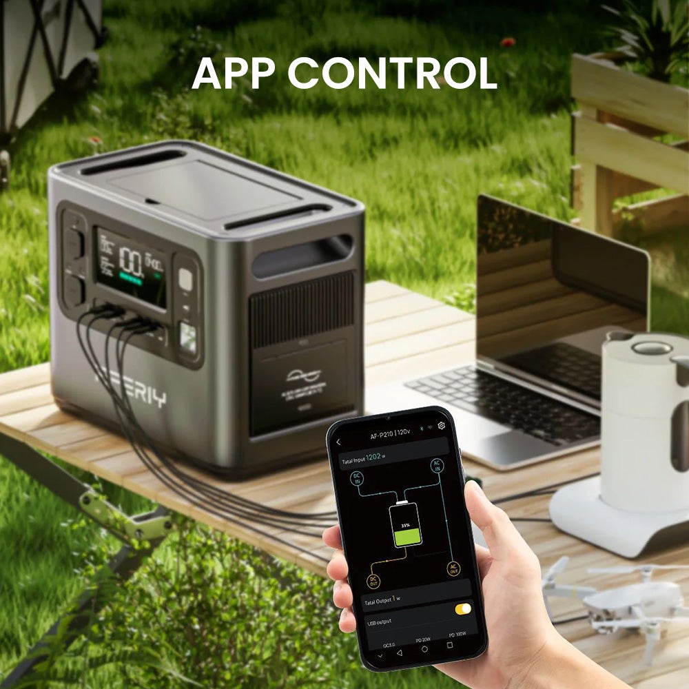 Centrale électrique portable AFERIY P210 - AC 2400W - batterie LiFePO4 2048Wh - entrée solaire de 500&nbsp;W et contrôle par application - 8