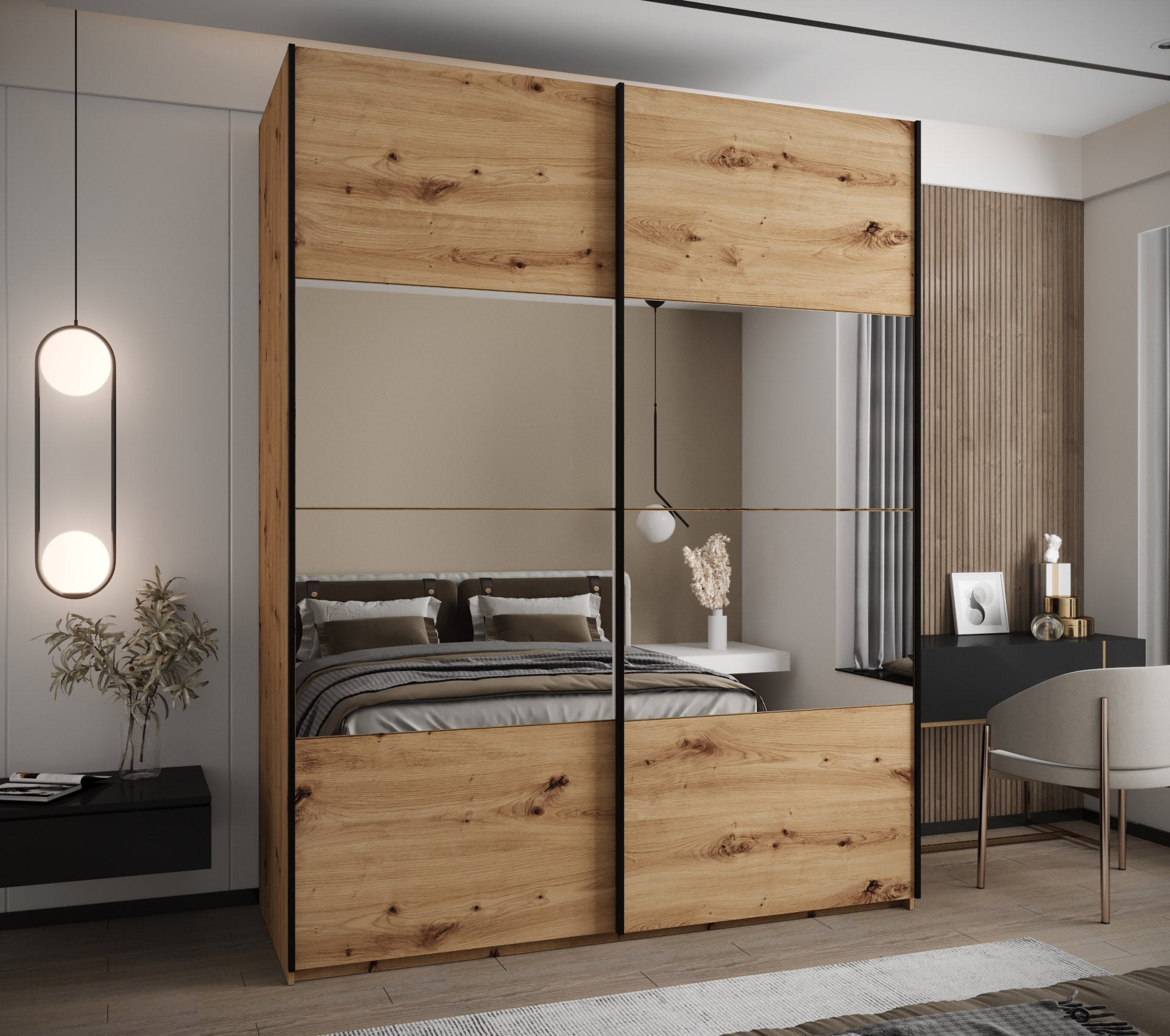 Szafa przesuwna wysoka Lux 4 190 x 64 x 245,5 cm artisan + artisan + u. czarny - Abiks Meble - 2