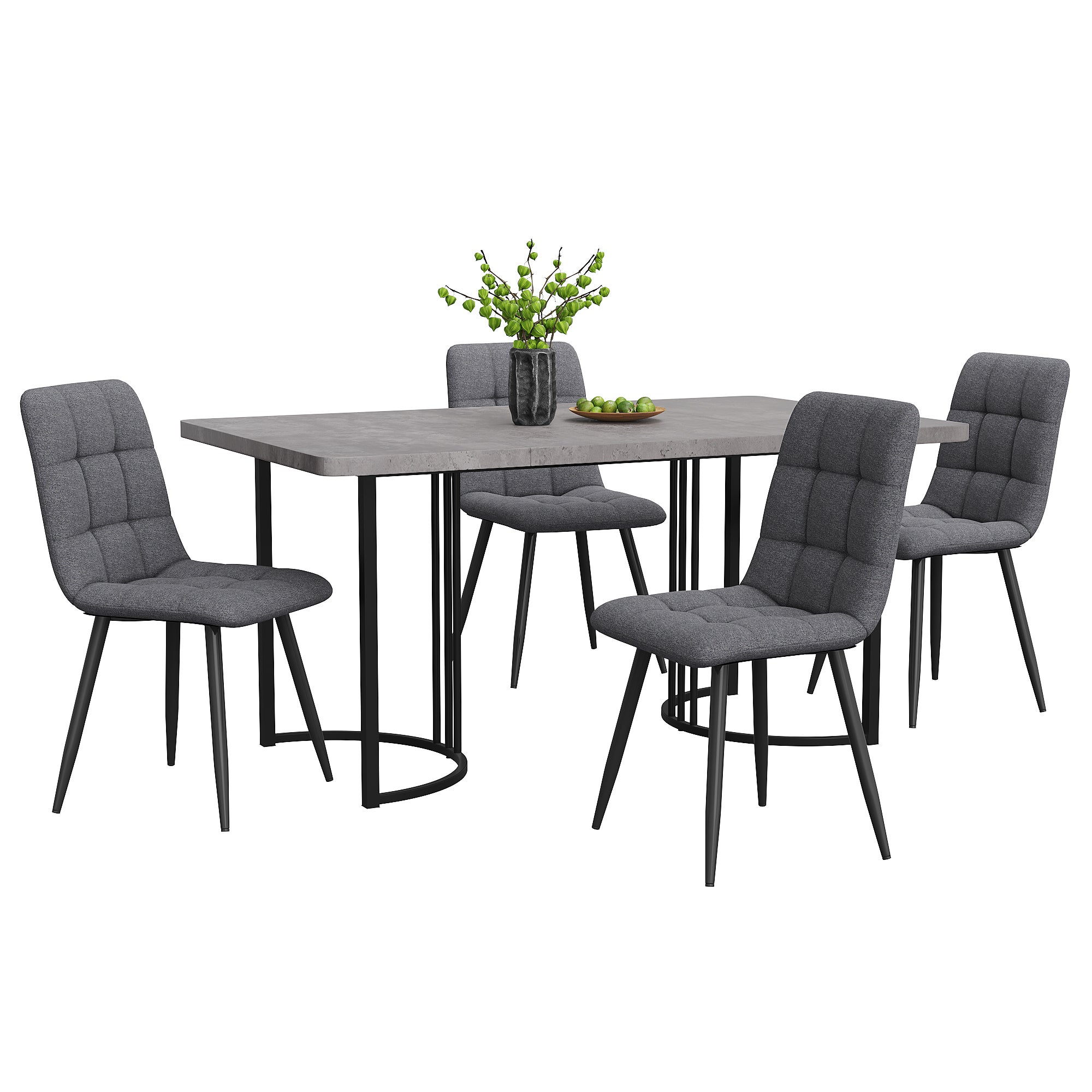 Ensemble table à manger + 4 chaises en velours - 140 x 80 x 75 cm - MDF + pieds réglables en métal dorés - blanc + noir - 3