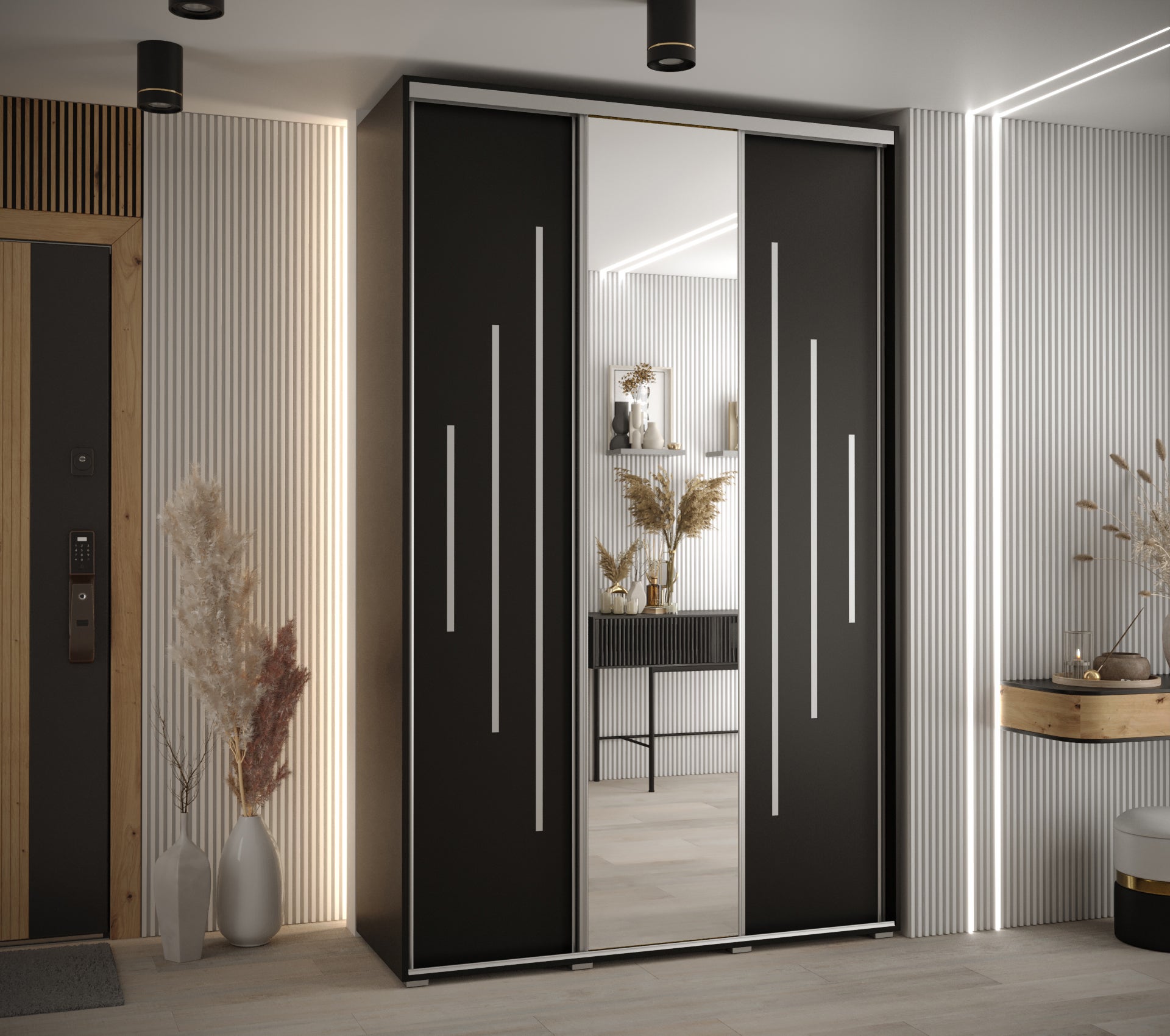 Szafa przesuwna z lustrem wysoka Davos 13 150 x 45 x 235,2 cm czarny + czarny + u. srebrny - Abiks Meble - 2