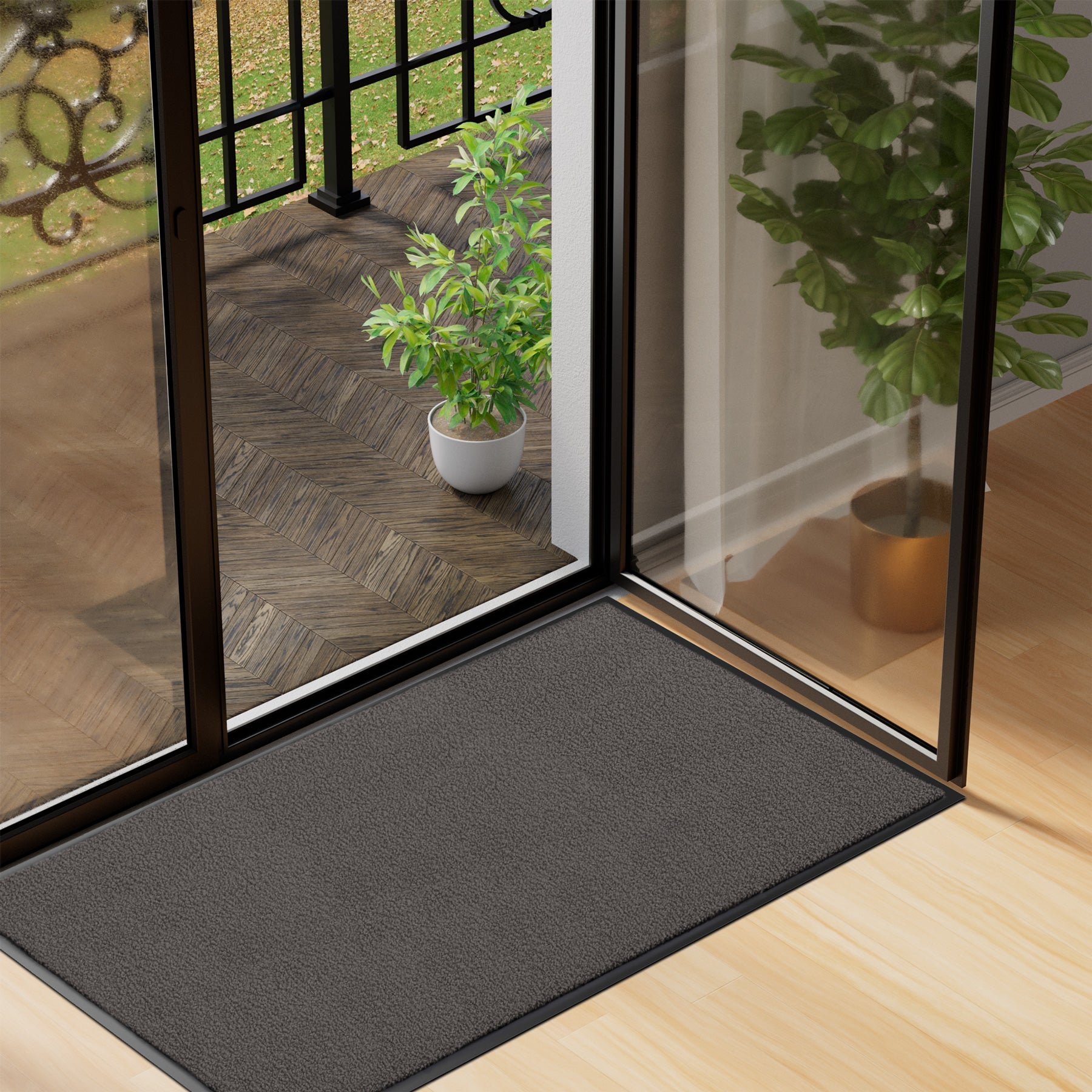 Tapis de porte paillasson d'entrée 90x150cm - antidérapant antipoussière imperméable lavable - anthracite - VOUNOT® - 2